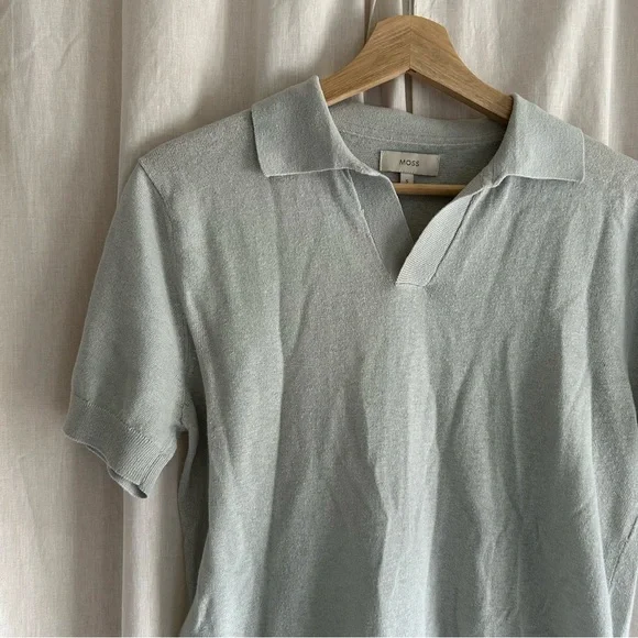 MOSS Linen Blend Light Sage Skipper Polo Size S